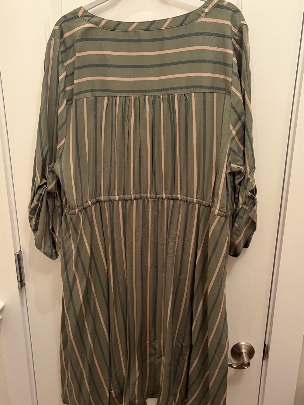 Torrid Olive and Cream Striped Shirt Dress - Picture 2 of 3